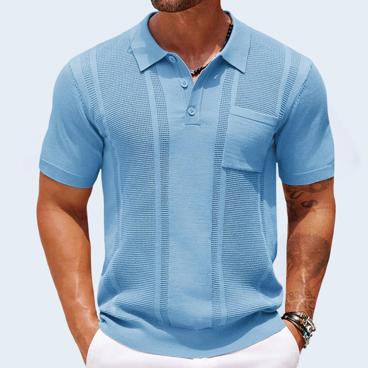 Men's classic knit polo shirt in a tailored fit, perfect for casual wear and everyday summer style.