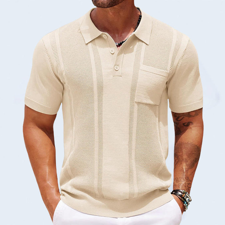Stylish men's tailored fit knit polo, an essential everyday shirt for modern casual wear.