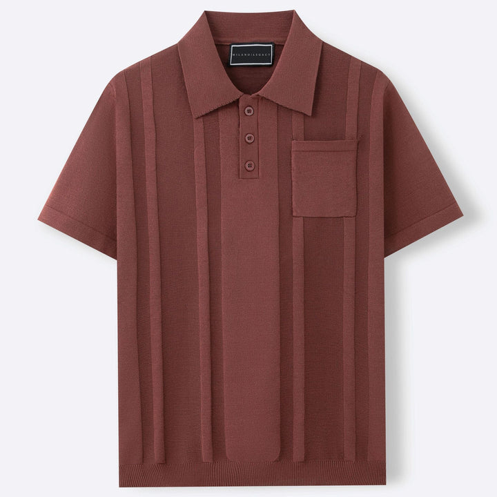 Versatile men's knit polo shirt, combining a collared design with a comfortable, tailored fit.