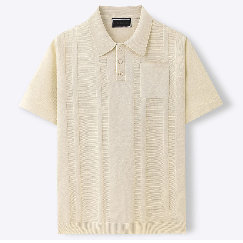 Sophisticated men's classic knit polo, a staple in men's apparel for summer and casual outfits.