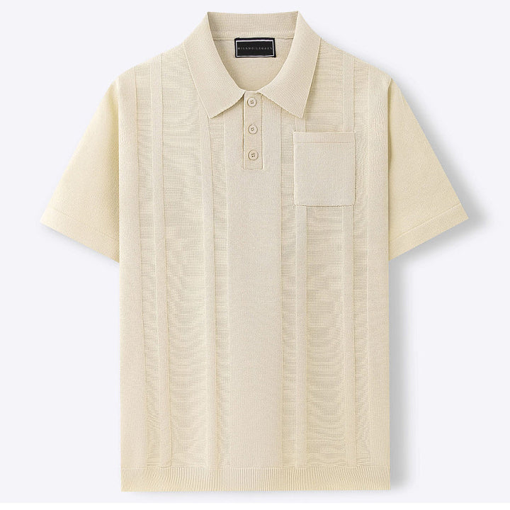 Sophisticated men's classic knit polo, a staple in men's apparel for summer and casual outfits.