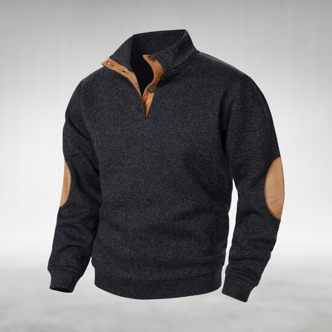 Close-up of the soft texture on a men's classic knit sweater, highlighting its comfort and quality knitwear.