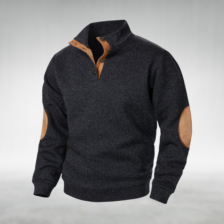 Close-up of the soft texture on a men's classic knit sweater, highlighting its comfort and quality knitwear.