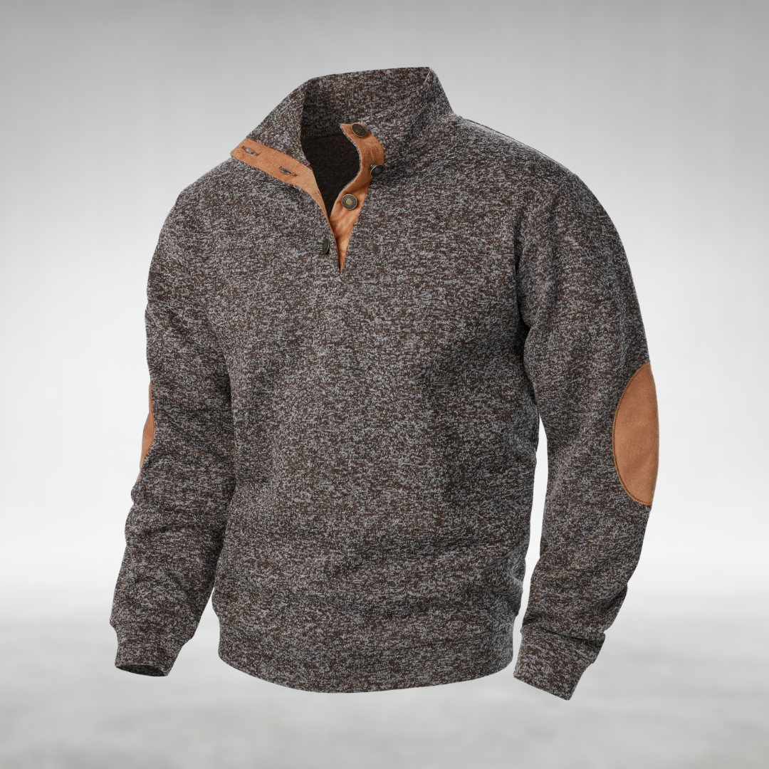 Folded men's classic knit sweater, showcasing its clean lines and comfortable design for versatile wear.