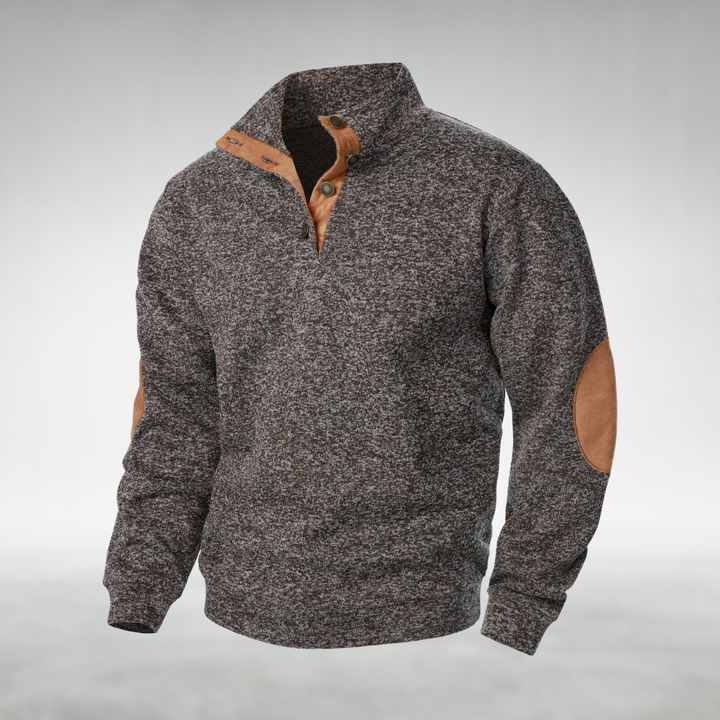 Folded men's classic knit sweater, showcasing its clean lines and comfortable design for versatile wear.