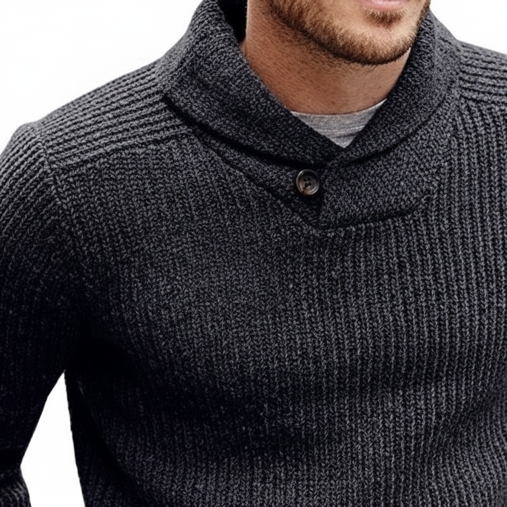 Relaxed fit men's knitwear sweater in a classic style, cotton blend, suitable for casual wear.