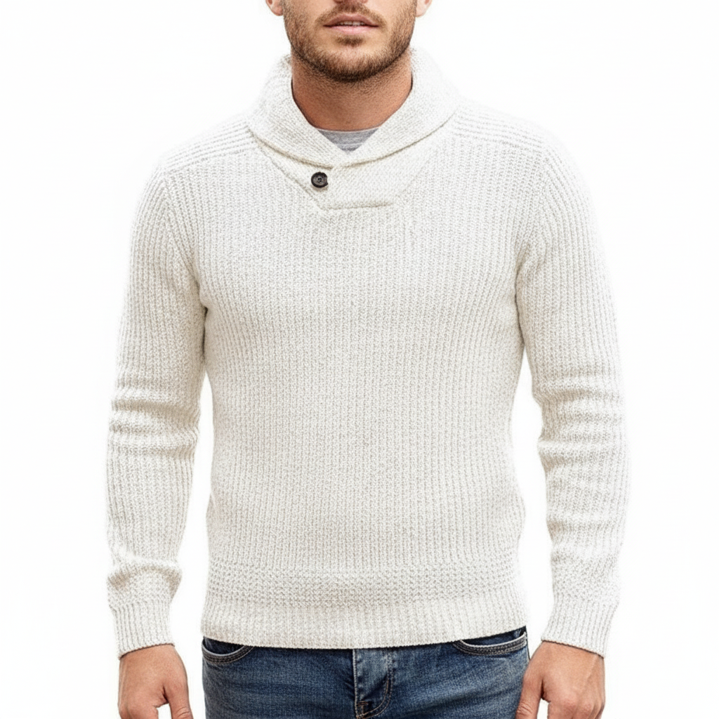 Round neck men's sweater, classic knit design, long sleeve, 100% cotton, ultimate comfort.