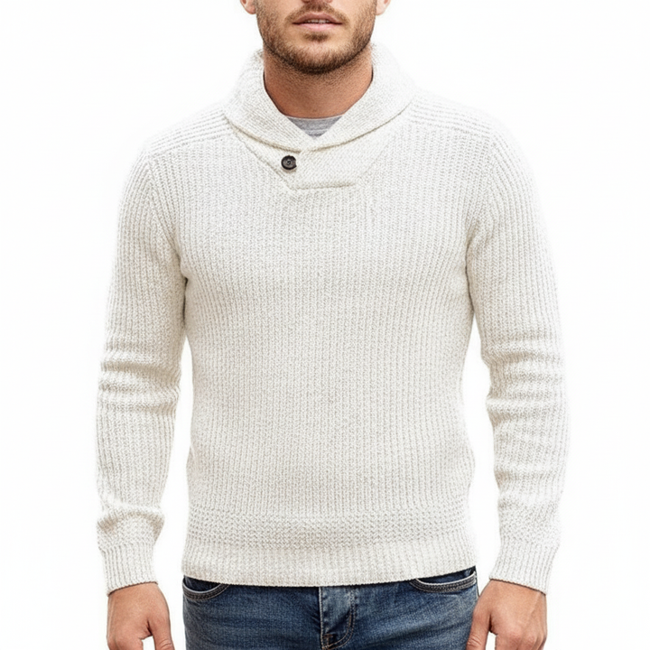 Round neck men's sweater, classic knit design, long sleeve, 100% cotton, ultimate comfort.
