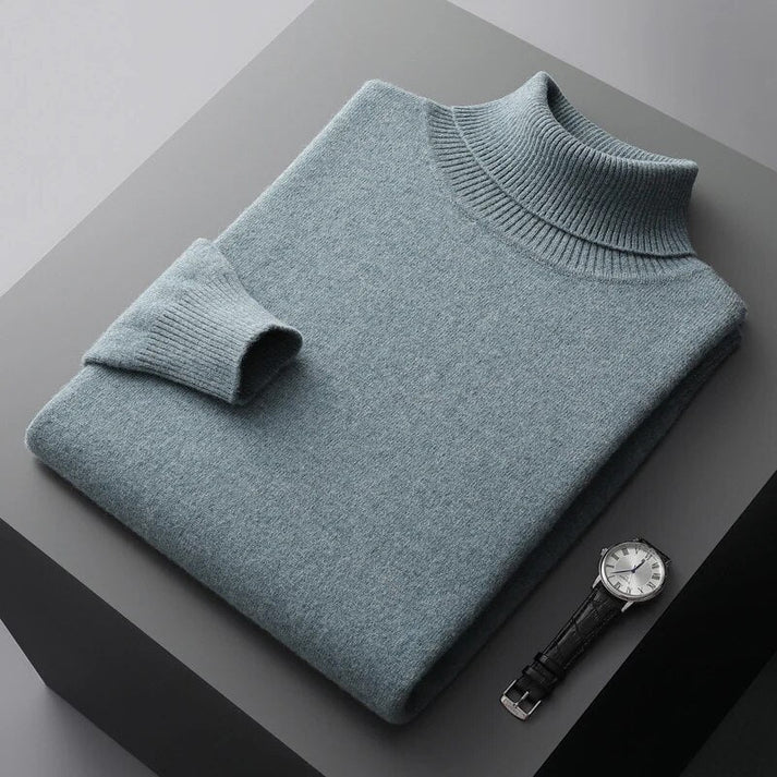 Men's classic knit turtleneck sweater, slim fit. Versatile for business casual, smart casual, & fall/winter fashion.