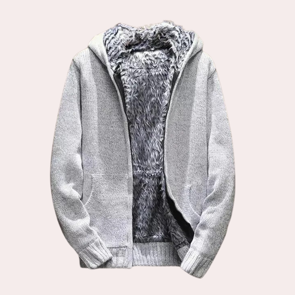 Men's classic knitted hooded gilet, a stylish sleeveless jacket. Perfect for versatile layering & casual fashion.