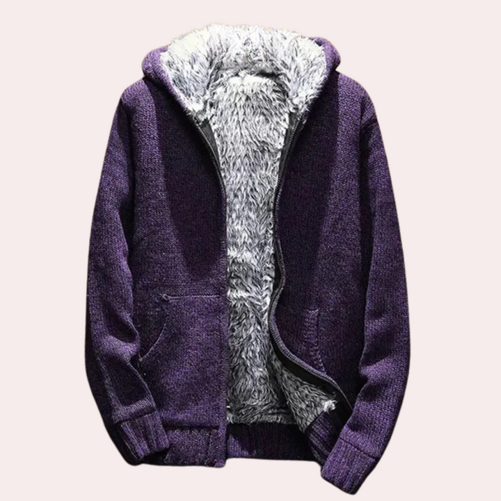 Men's hooded knitted gilet for layering. A warm, stylish sleeveless jacket, perfect for casual outerwear & fall fashion.