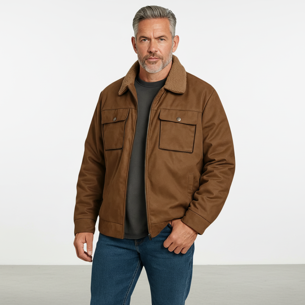 Casual men's warm lined winter jacket with lapel collar, ideal for cold weather, made of windproof polyester