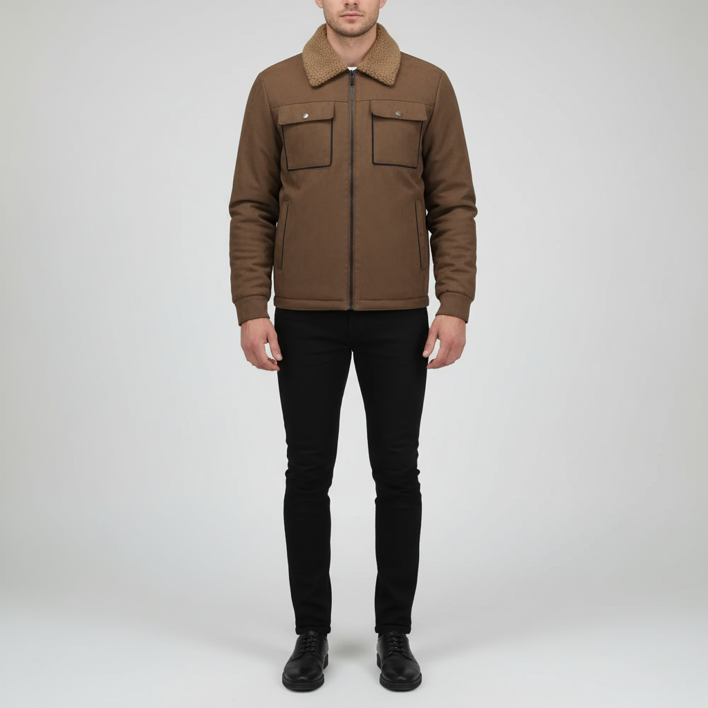 Warm men's winter jacket with a sophisticated lapel collar, durable polyester, perfect casual outerwear