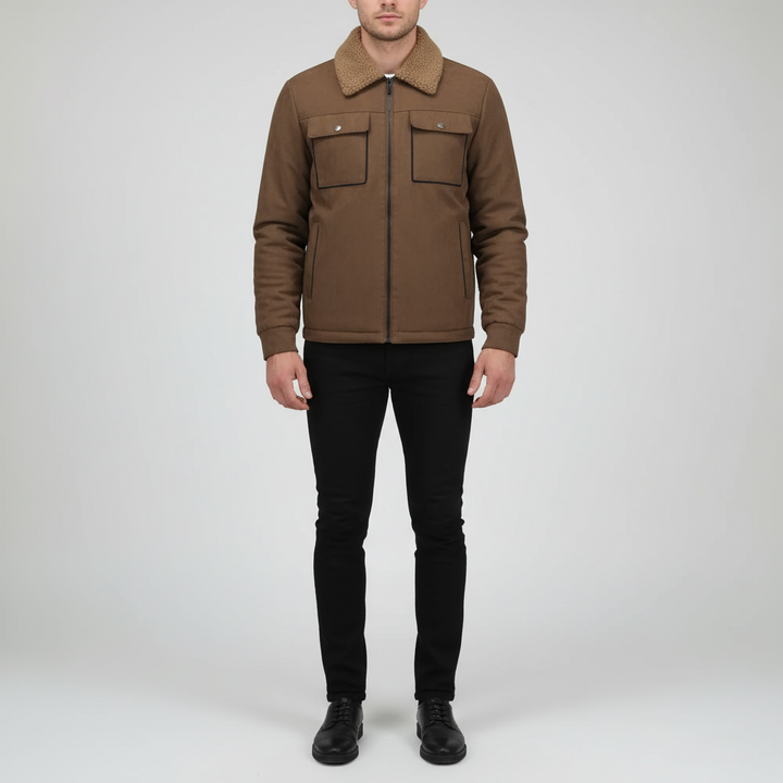 Warm men's winter jacket with a sophisticated lapel collar, durable polyester, perfect casual outerwear
