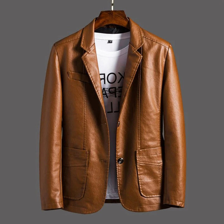Rich brown men's leather bomber jacket. Classic style outerwear for a timeless and casual everyday fashion look.