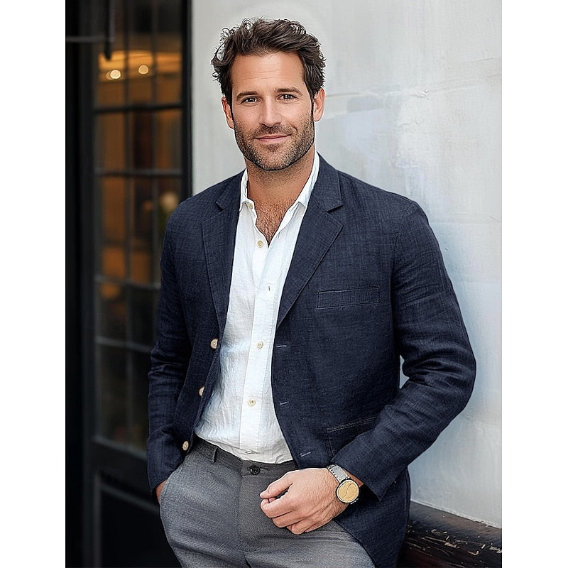 Men's classic lightweight blazer in versatile navy, perfect for smart casual or all-season wear.