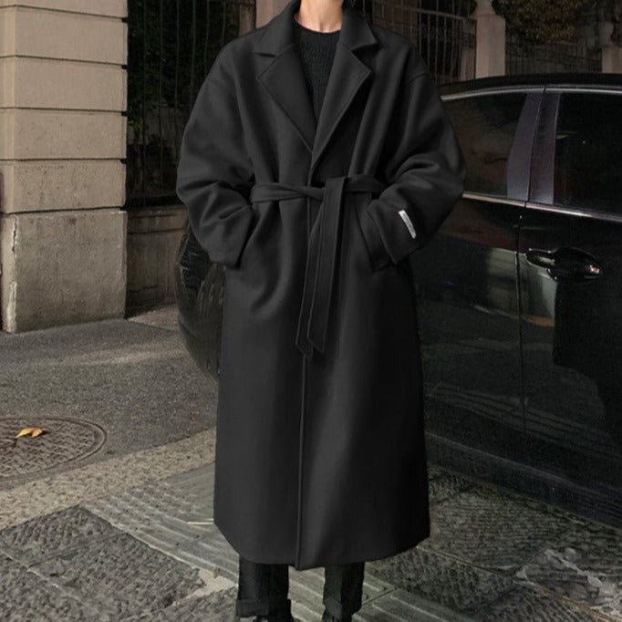 Men's classic long belted trench coat in a timeless tailored design for autumn & winter outerwear.