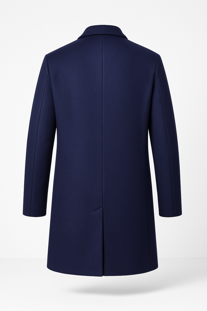 Elegant men's classic long trench coat, a stylish layering piece for sophisticated winter fashion.