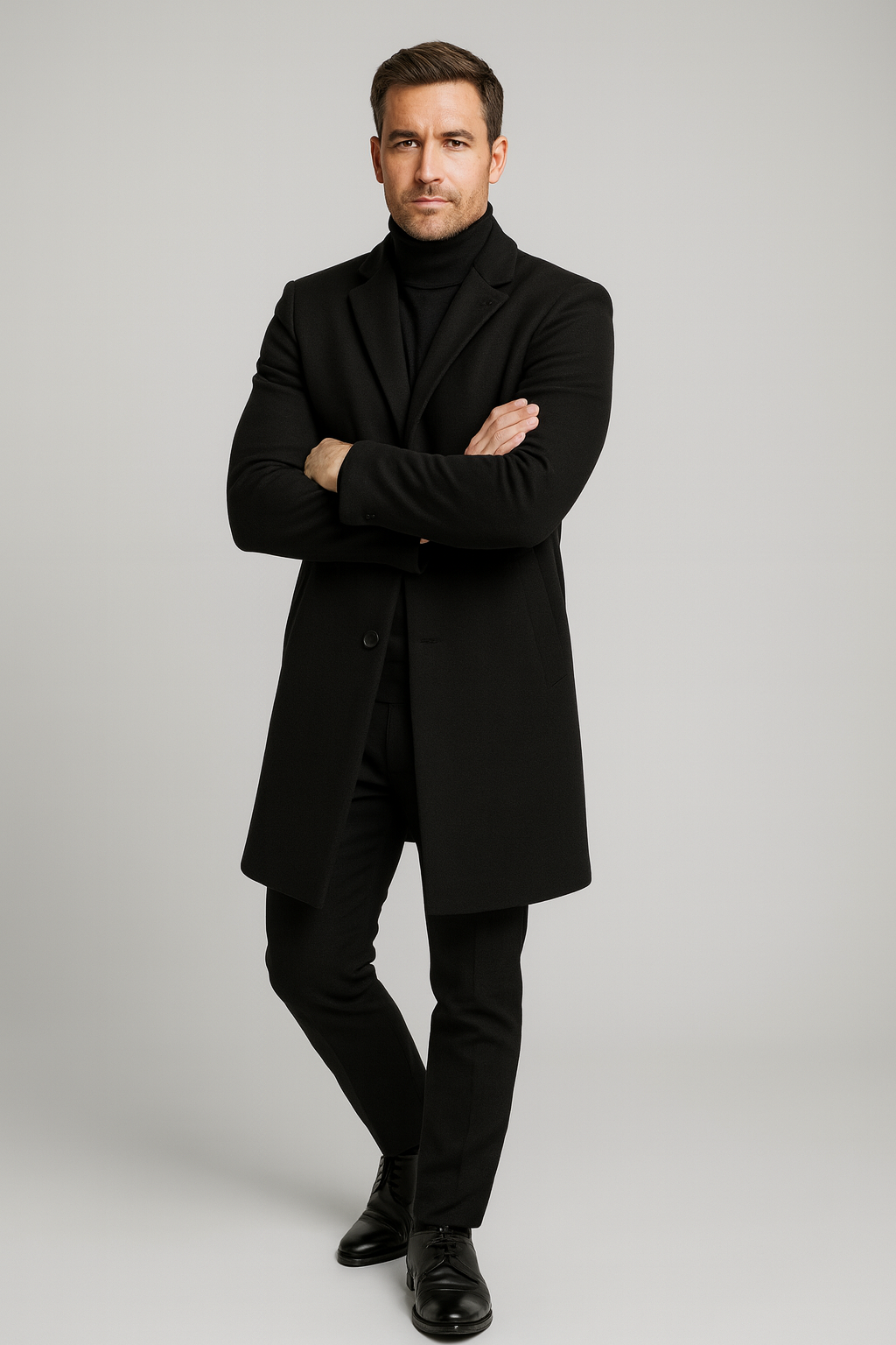 Versatile men's classic long overcoat for elegant winter wear, suitable for both formal and smart casual styles.