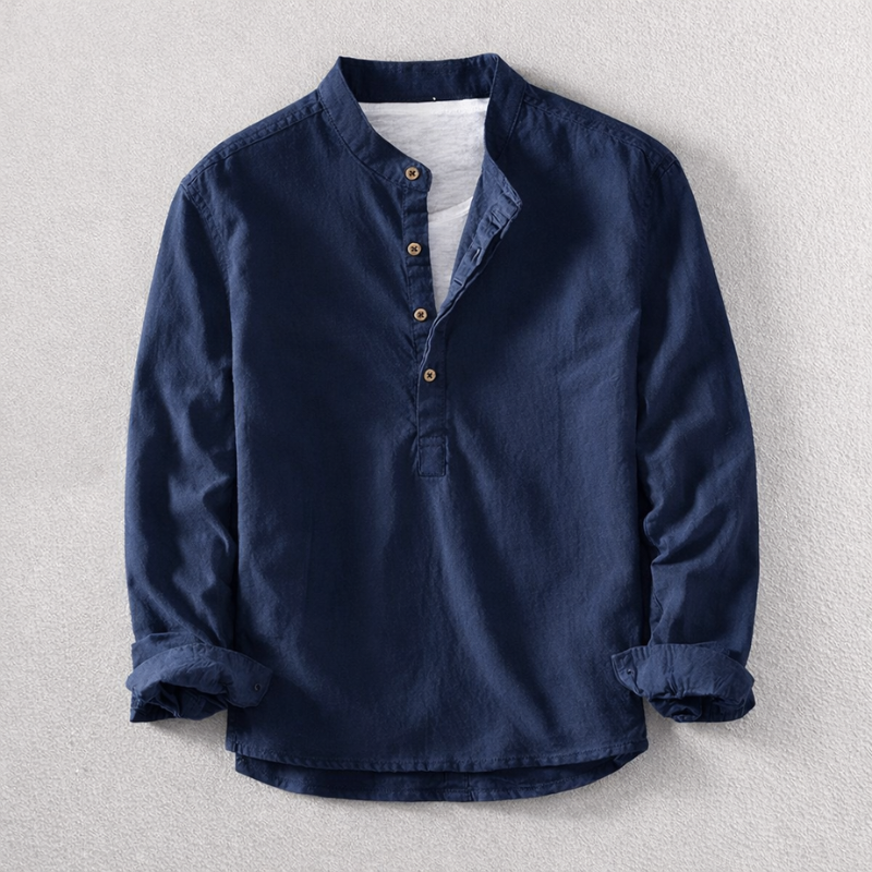 Men's classic long-sleeve Henley shirt in soft cotton for everyday comfort and casual style.