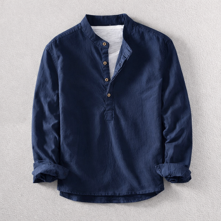 Men's classic long-sleeve Henley shirt in soft cotton for everyday comfort and casual style.
