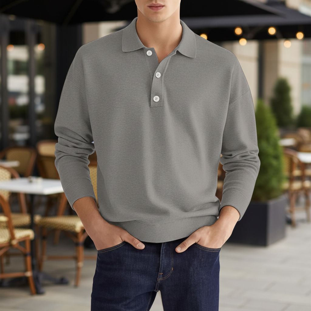 Men's classic long sleeve polo shirt, comfortable, stylish, casualwear, smart-casual design.