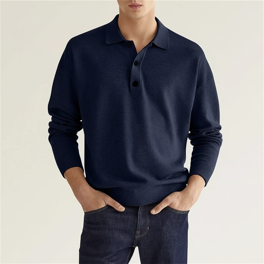 Men's classic style long sleeve polo, perfect for a comfortable and stylish casualwear outfit.