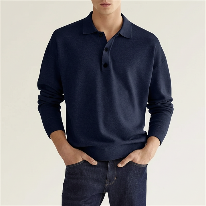 Men's classic style long sleeve polo, perfect for a comfortable and stylish casualwear outfit.