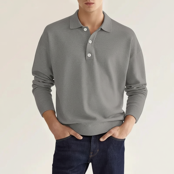 Oskar men's long sleeve polo shirt in a classic design, polyester-cotton blend, mensfashion.