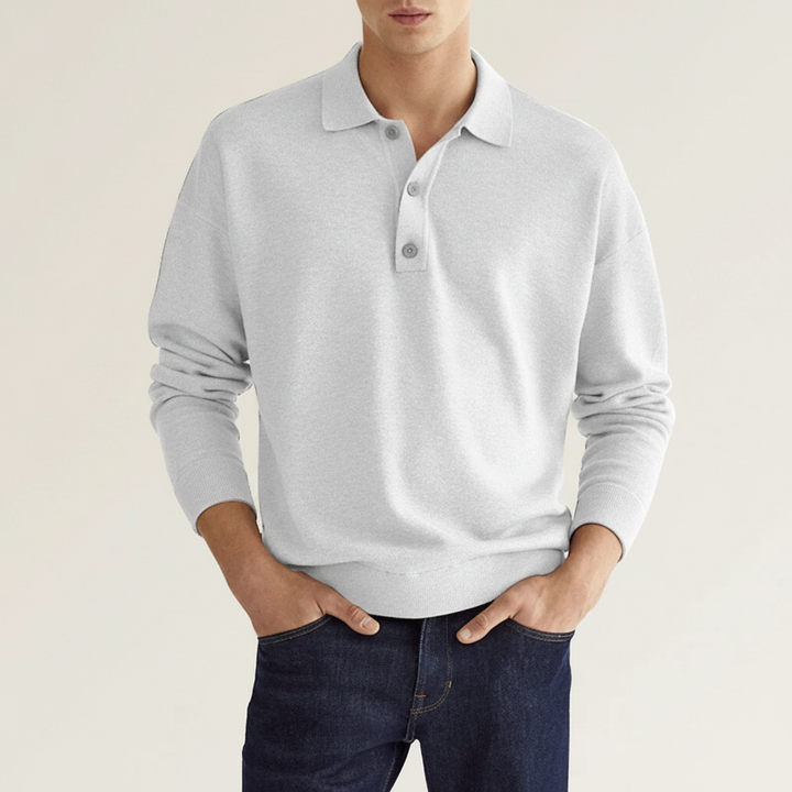 Comfortable men's long sleeve polo shirt in a versatile classic style, polyester cotton fabric.