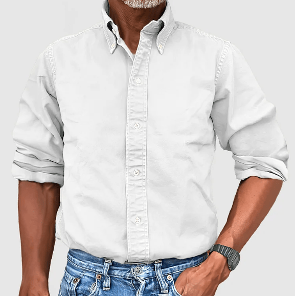 Men's classic long sleeve shirt for versatile formal or casual wear. Timeless button-down style.