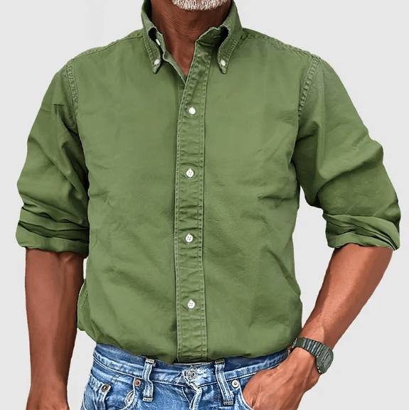 Adaptable men's long sleeve shirt, great for layering or standalone wear. Classic button-down look.