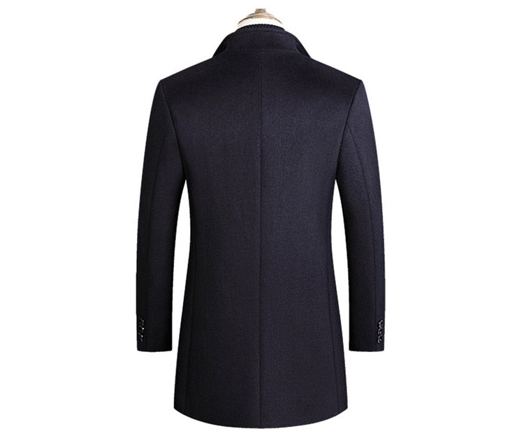 Warm men's classic long winter coat, a tailored overcoat offering timeless style & sophisticated comfort.