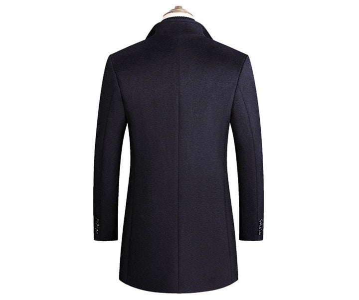 Warm men's classic long winter coat, a tailored overcoat offering timeless style & sophisticated comfort.
