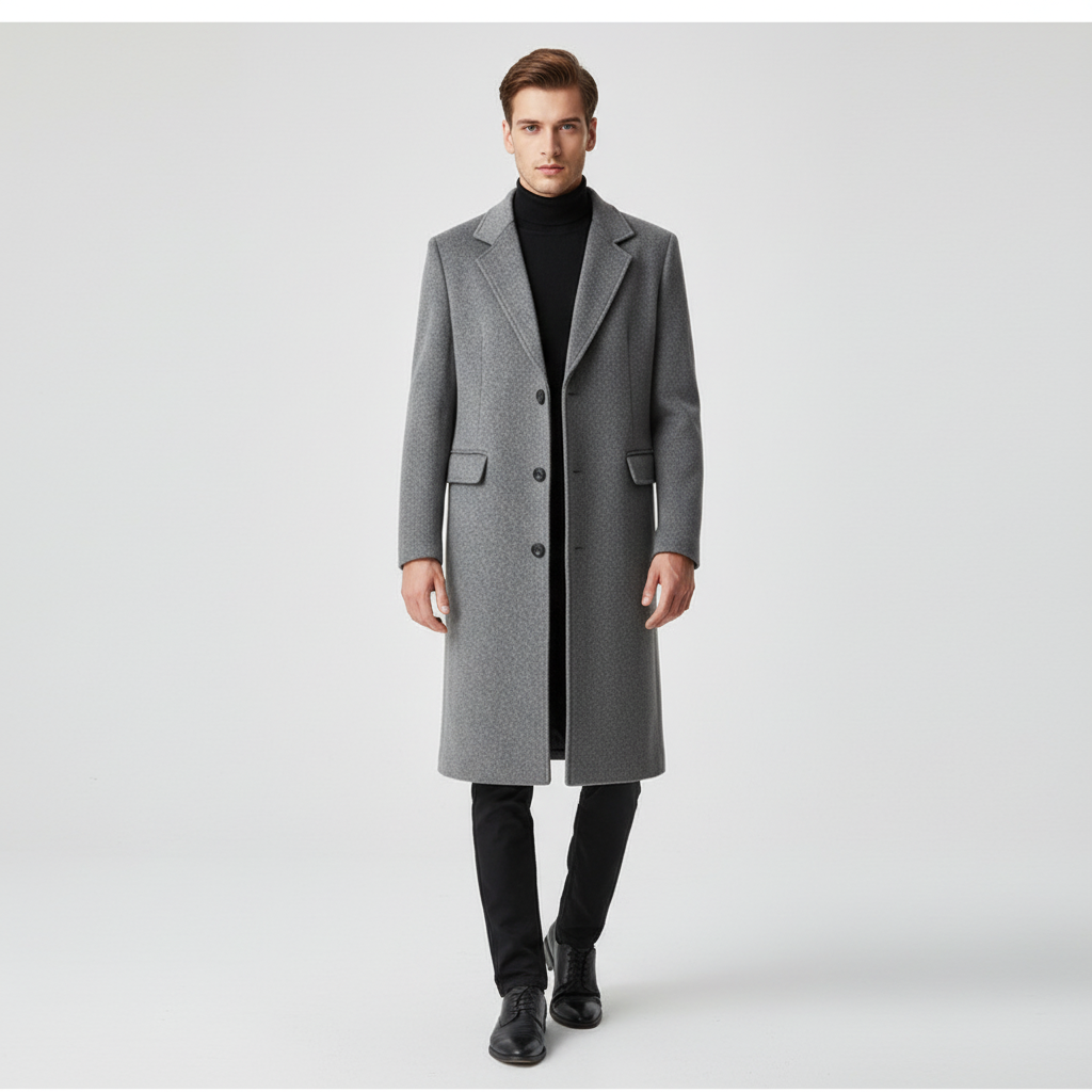 Premium men's long wool blend winter coat 'Daniel', a sophisticated outerwear for men's fashion.