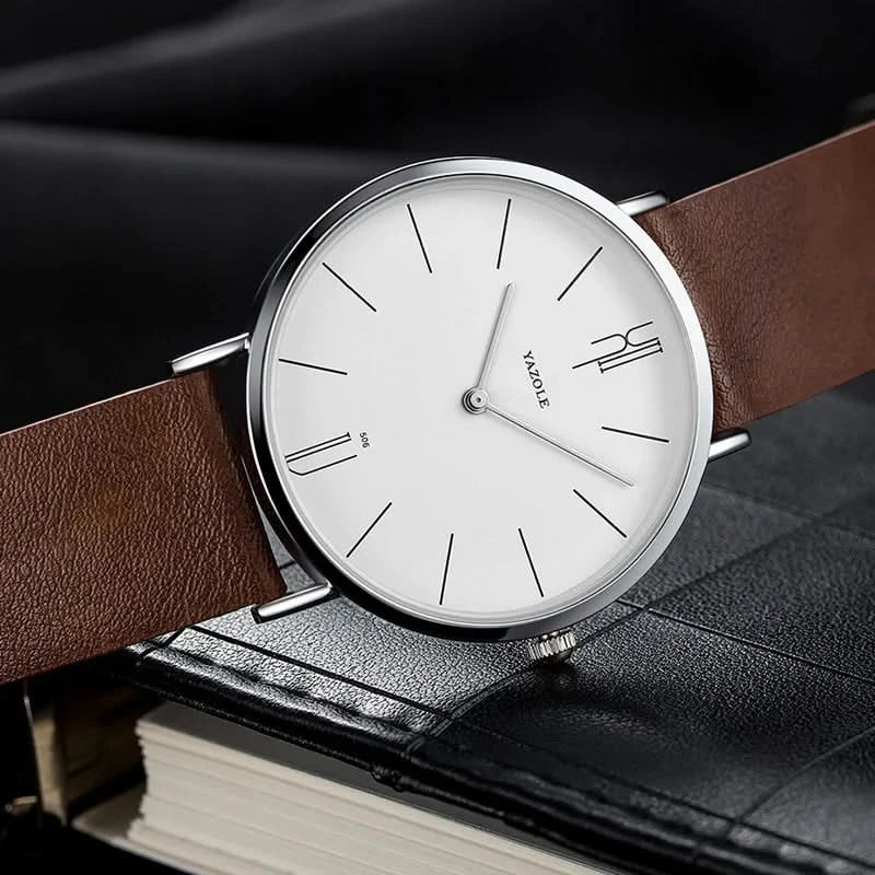Timeless men's leather watch, a minimalist design for the modern man, ideal for everyday wristwear.