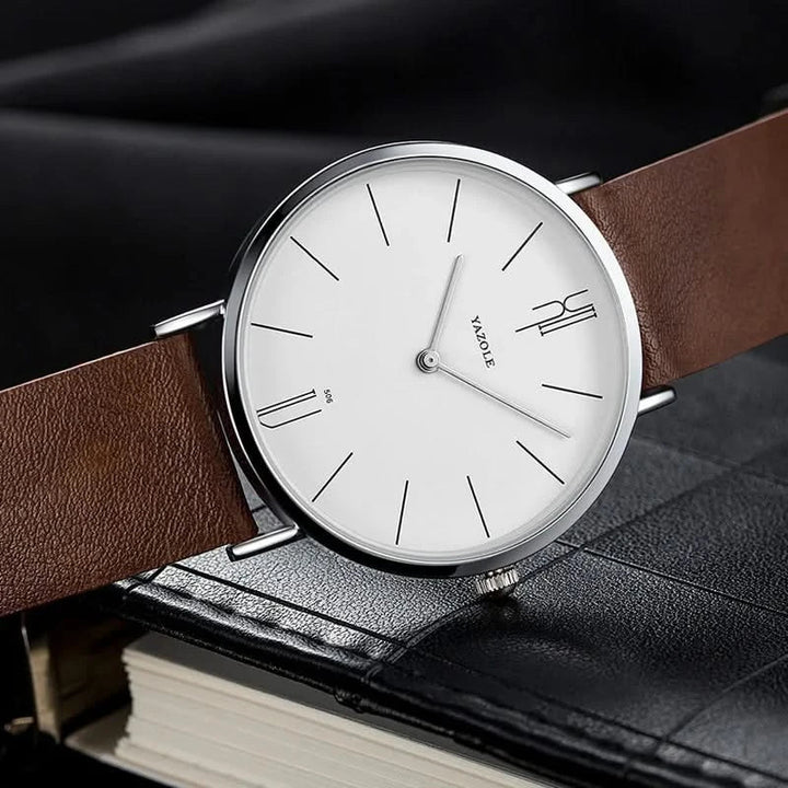 Timeless men's leather watch, a minimalist design for the modern man, ideal for everyday wristwear.