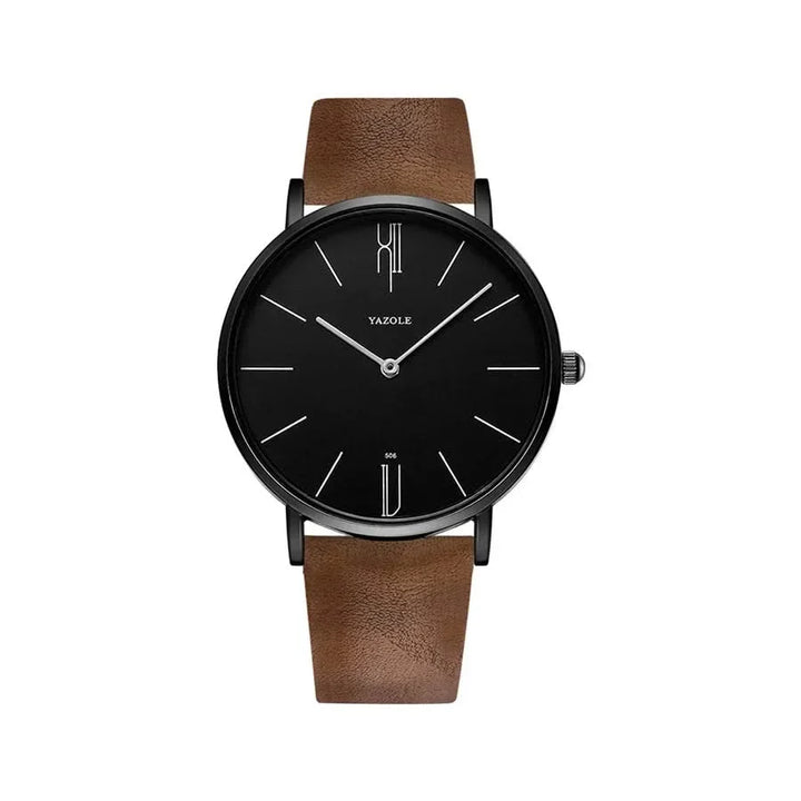 Mens casual leather watch, a minimalist and elegant accessory suitable for any occasion. Comfortable wristwear.