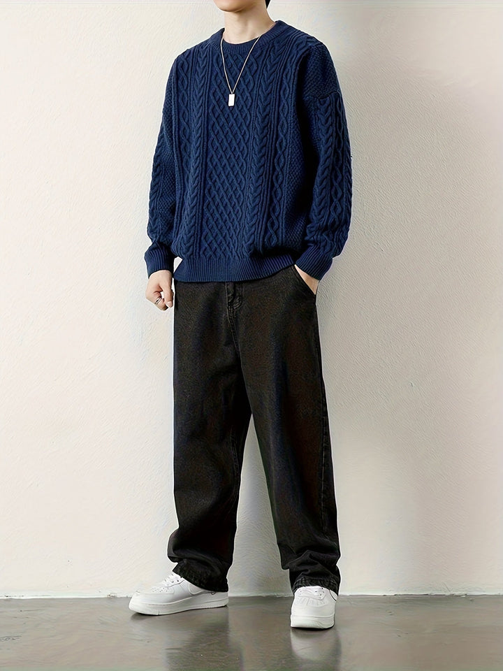 Men's casual fit cable knit jumper, ideal for everyday style and warmth.