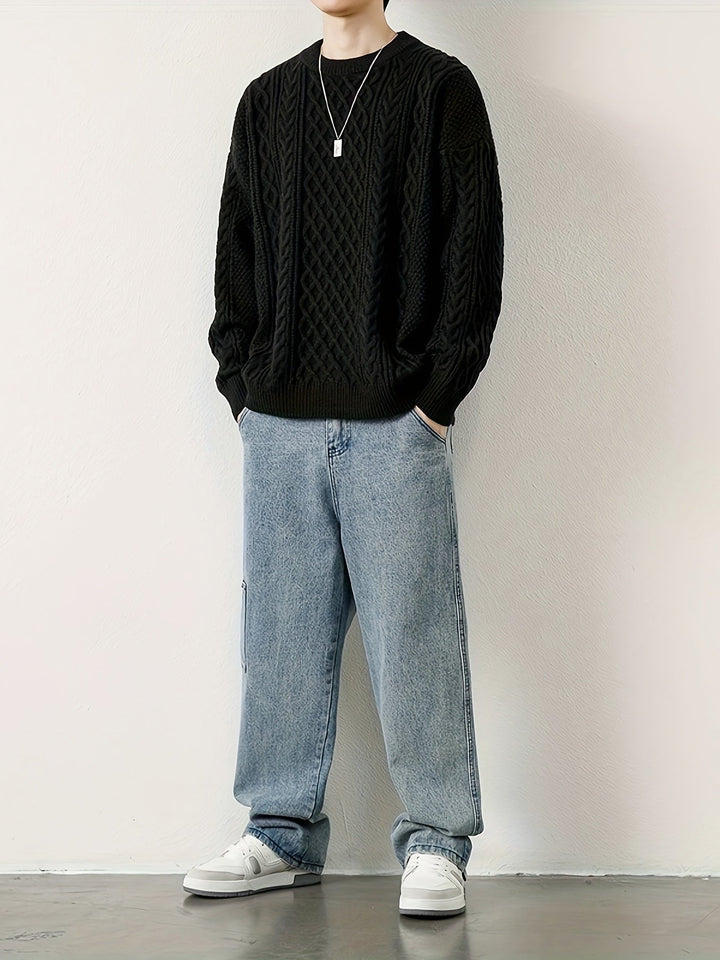 Men's timeless cable knit sweater, a luxurious and warm addition to winter apparel.