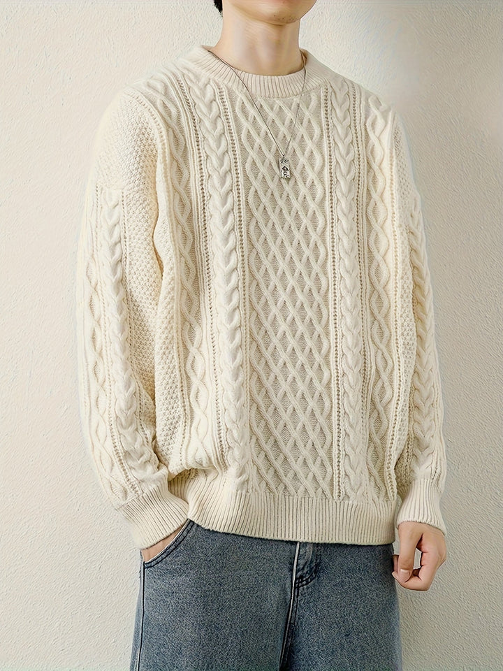 Men's casual cable knit sweater, relaxed fit jumper ideal for everyday winter wear.