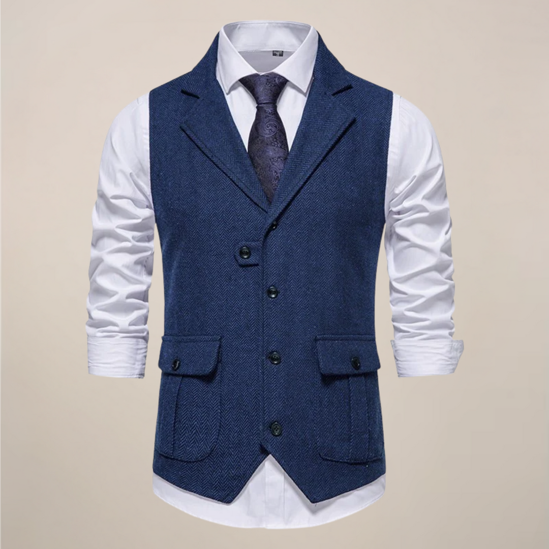 Classic men's vest, a tailored layering piece with notch lapel, adding sophistication to any formal outfit.