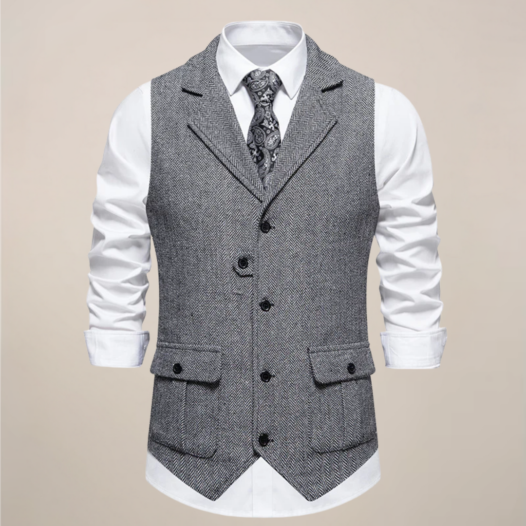 Men's formal waistcoat with notch lapel, a classic button-front vest for elegant attire & occasion wear.