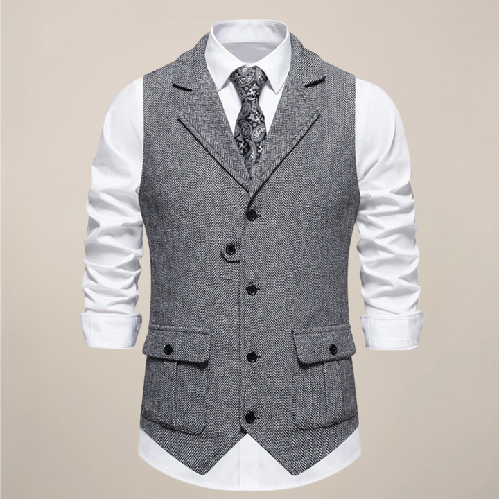 Men's formal waistcoat with notch lapel, a classic button-front vest for elegant attire & occasion wear.