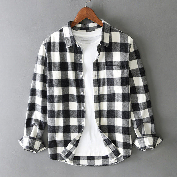 Comfortable men's casual plaid button-down shirt. Perfect long-sleeve for everyday wear, layering & winter style.