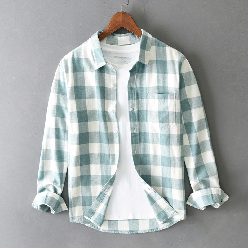Stylish men's long-sleeve plaid button-down shirt for versatile layering. Great for fall fashion & casual comfort.