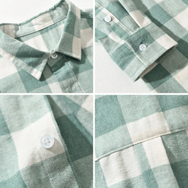 Classic men's long-sleeve plaid button-down shirt. Comfortable everyday wear, perfect for casual style & layering.