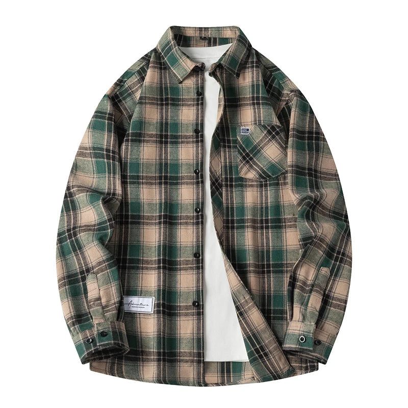 Men's classic style plaid flannel shirt, a comfortable casual button-up for fall fashion and versatility.