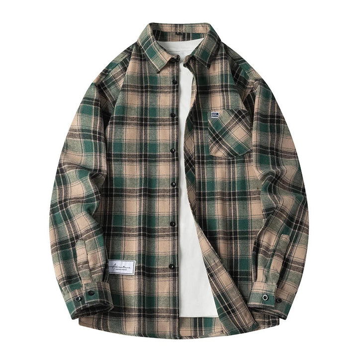 Men's classic style plaid flannel shirt, a comfortable casual button-up for fall fashion and versatility.