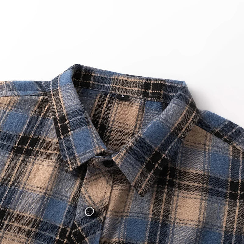 Versatile men's long sleeve plaid flannel shirt, perfect for casual wear & fall fashion. Everyday comfort.